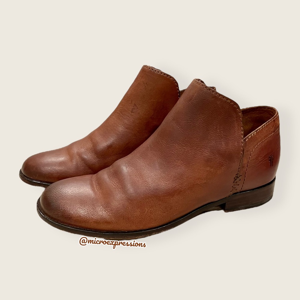 $329 Frye Elyssa Cognac Brown Leather Everyday Comfy Round Toe Shootie/AnkleBoot - Picture 10 of 15